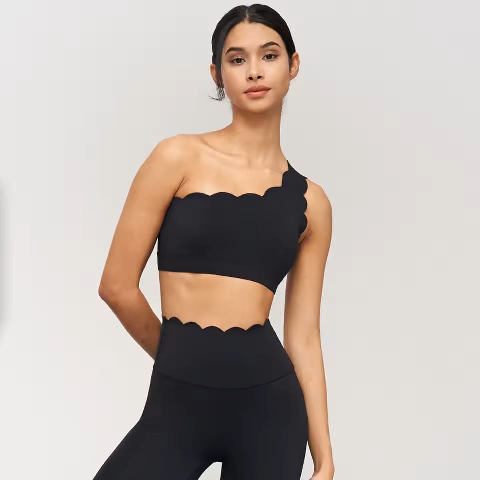 Black Dynamic One Shoulder Sports Set