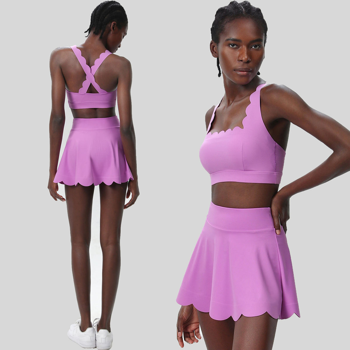 Belah Cross Wave Bodycon Ruffle Bra & Skirt Set