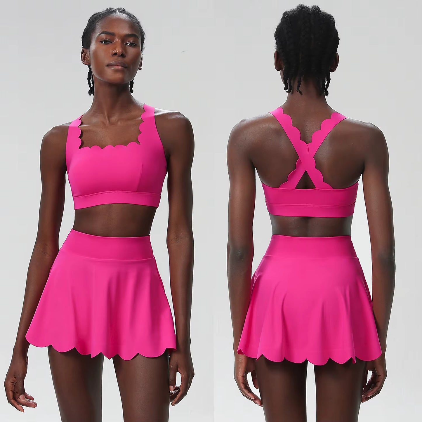 Belah Cross Wave Bodycon Ruffle Bra & Skirt Set