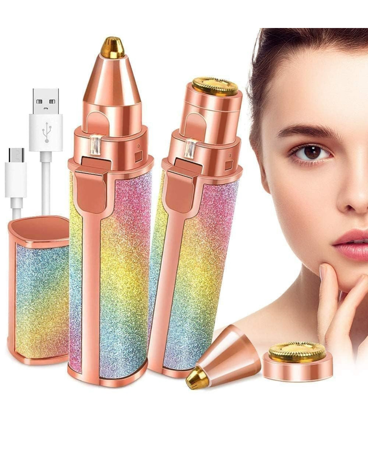 2-in-1 Glitter Glam Facial Hair Remover – Rechargeable Eyebrow & Face Trimmer for Women (Dual Head)
