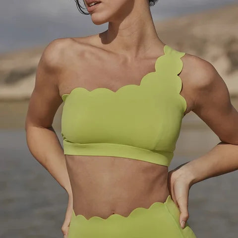 Scallops One Shoulder Womens Sports Bras and Leggings Set