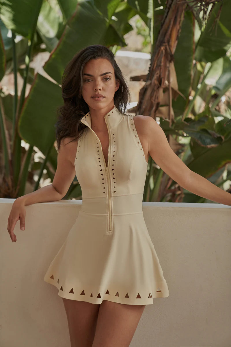 Lavish Laser Cut Zip Dress