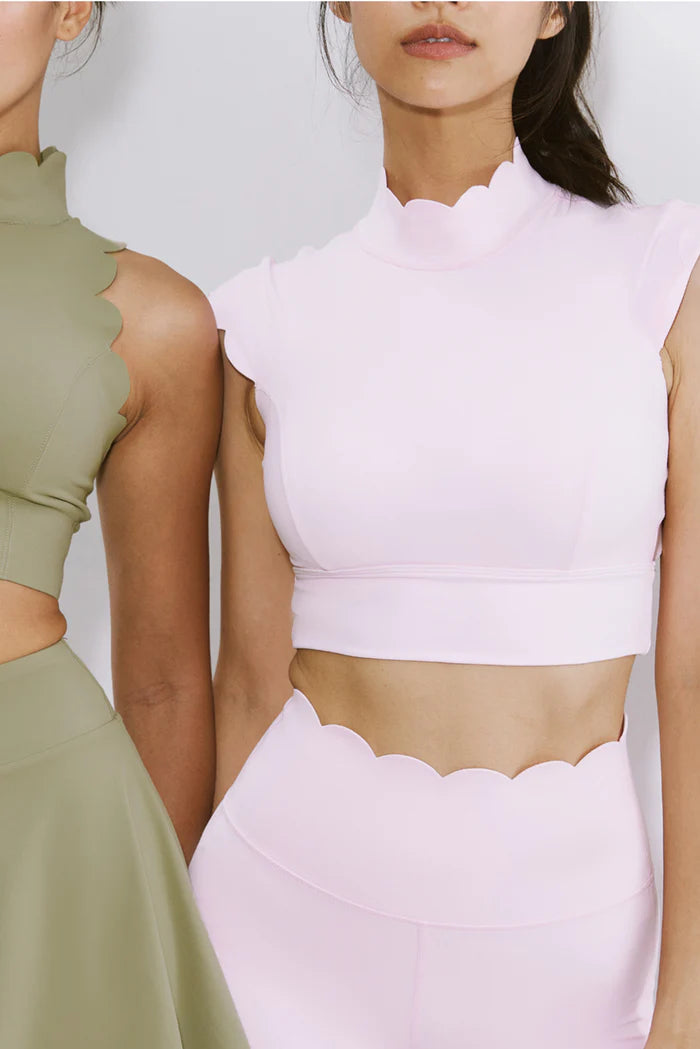 Scallop Cutout Mock Neck Set