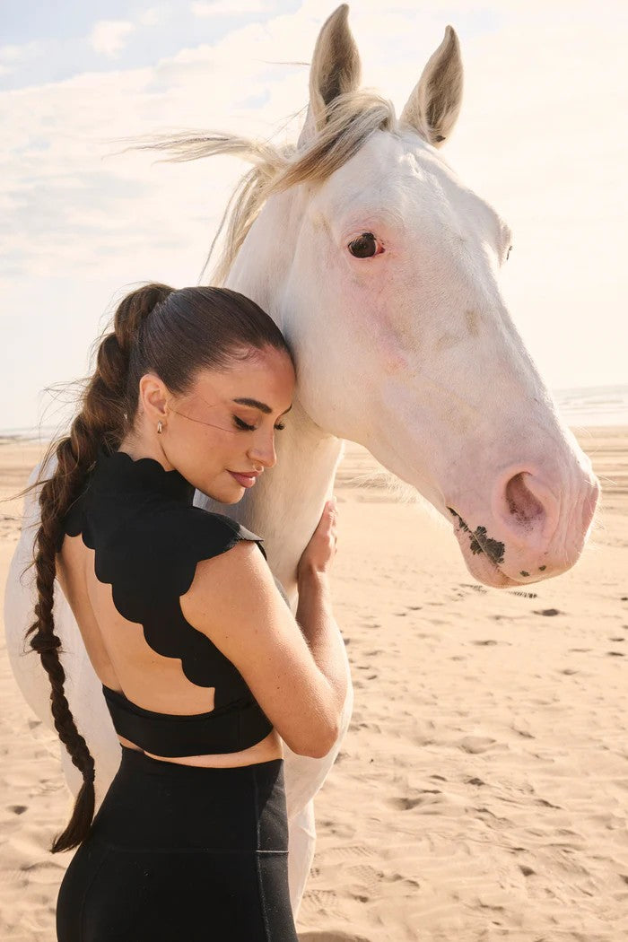 Scallop Cutout Mock Neck Set