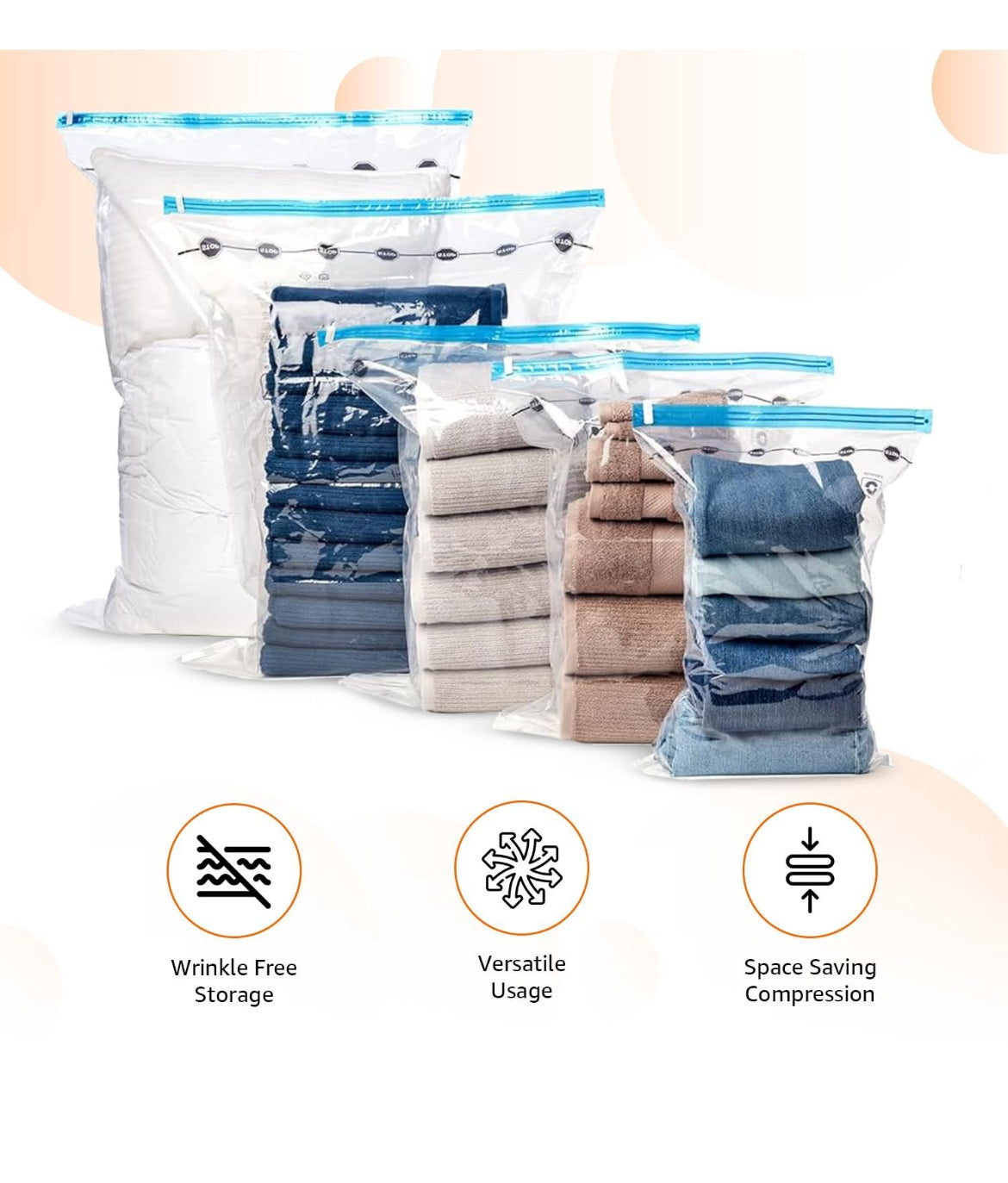 Vacuum Storage Bags for Clothes, Blankets & Bedding – 5 Pack Jumbo Space Saver
