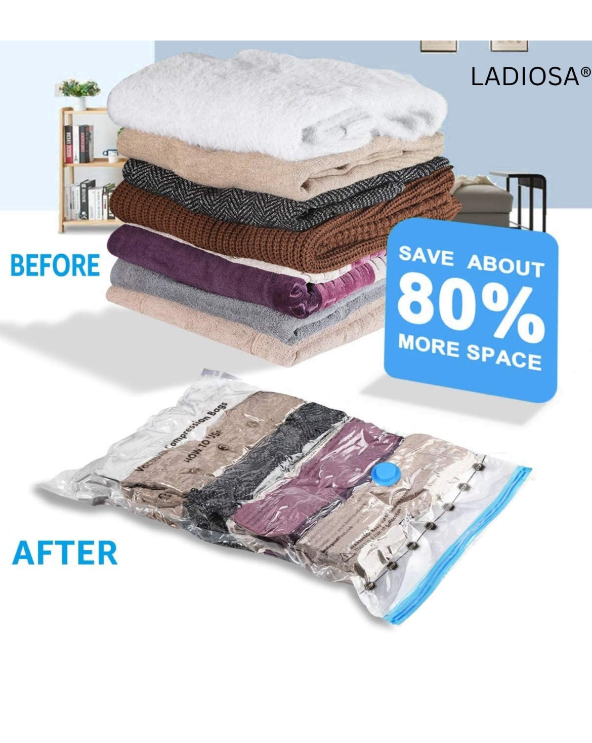 Vacuum Storage Bags for Clothes, Blankets & Bedding – 5 Pack Jumbo Space Saver