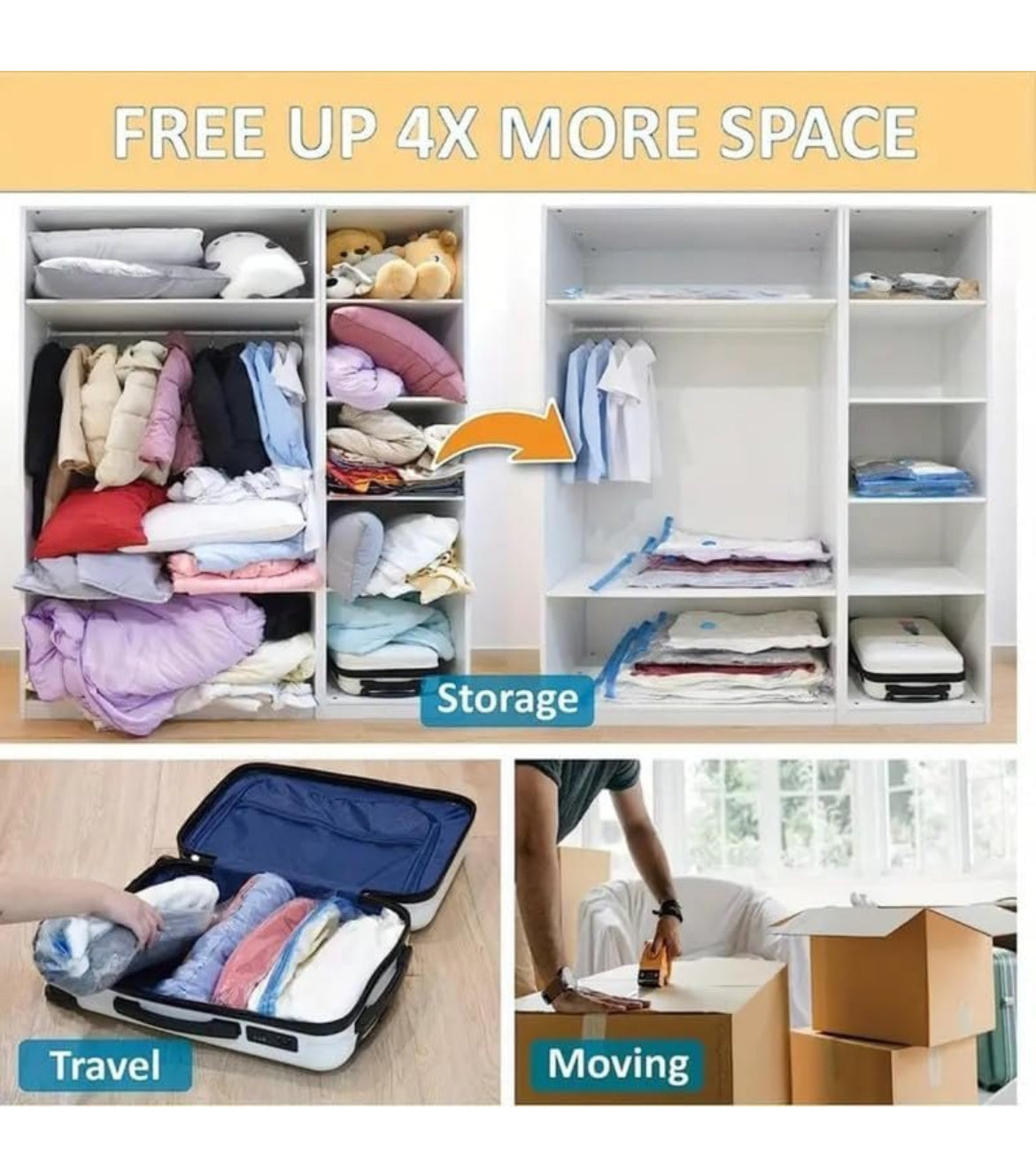 Vacuum Storage Bags for Clothes, Blankets & Bedding – 5 Pack Jumbo Space Saver