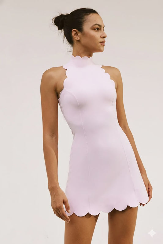 Scallop Back Mock Neck Dress