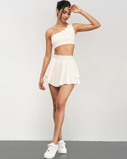 Scallops One Shoulder Womens Sports Bras and Leggings Set