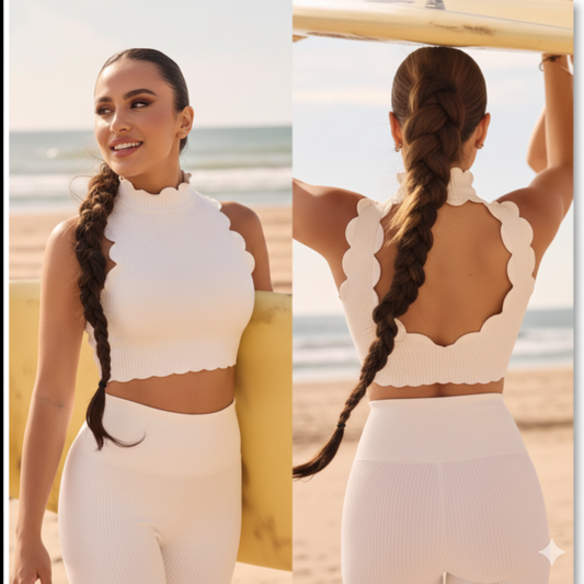 High Neck Scallop V-Back Bra & Leggings