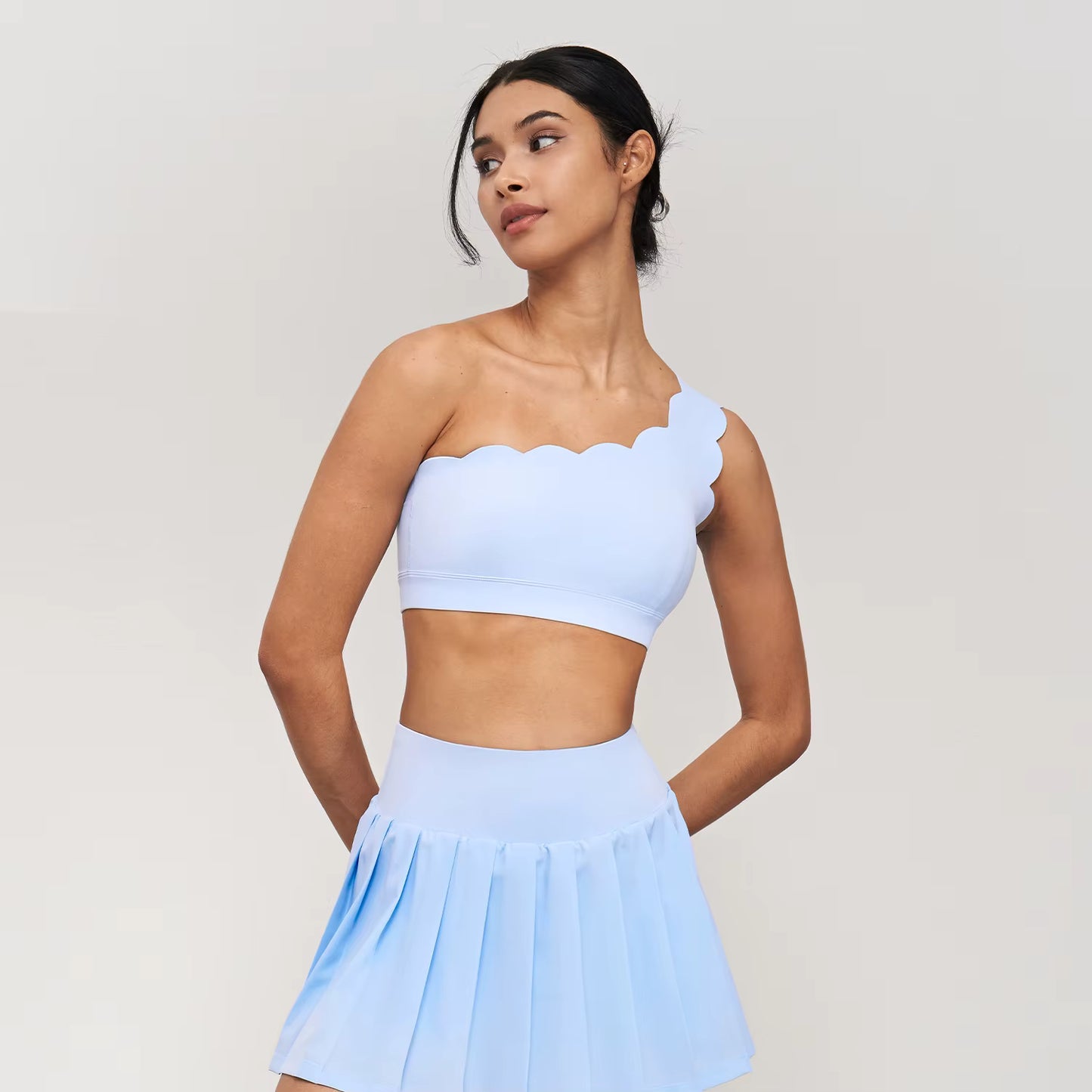 Scallops One Shoulder Womens Sports Bras and Leggings Set