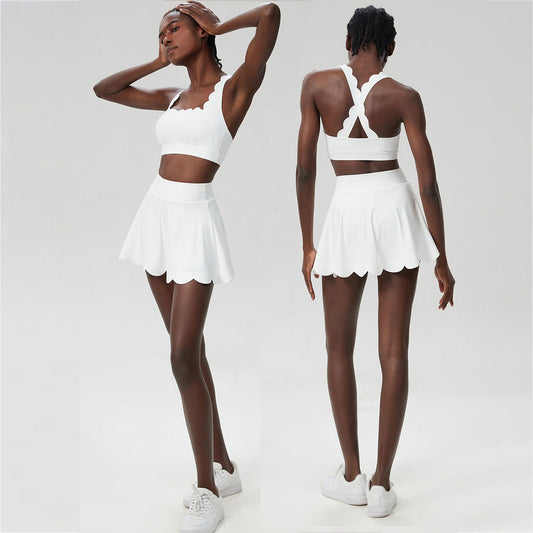Belah Cross Wave Bodycon Ruffle Bra & Skirt Set