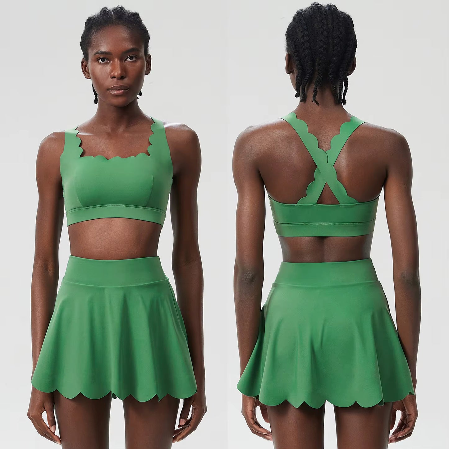 Belah Cross Wave Bodycon Ruffle Bra & Skirt Set