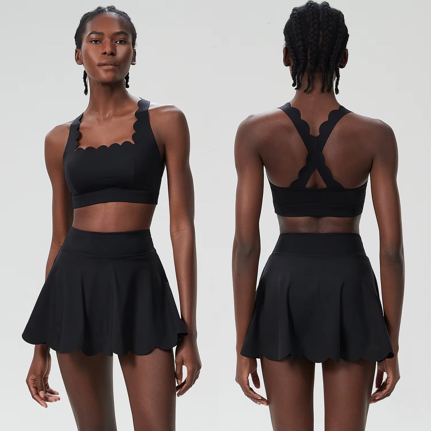 Belah Cross Wave Bodycon Ruffle Bra & Skirt Set