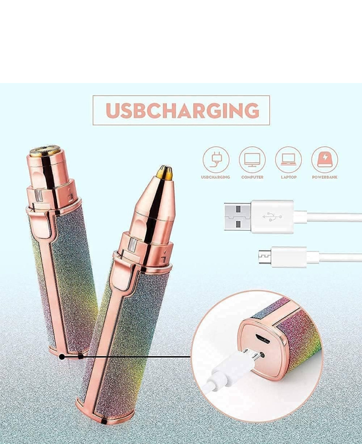 2-in-1 Glitter Glam Facial Hair Remover – Rechargeable Eyebrow & Face Trimmer for Women (Dual Head)