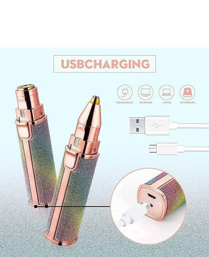 2-in-1 Glitter Glam Facial Hair Remover – Rechargeable Eyebrow & Face Trimmer for Women (Dual Head)