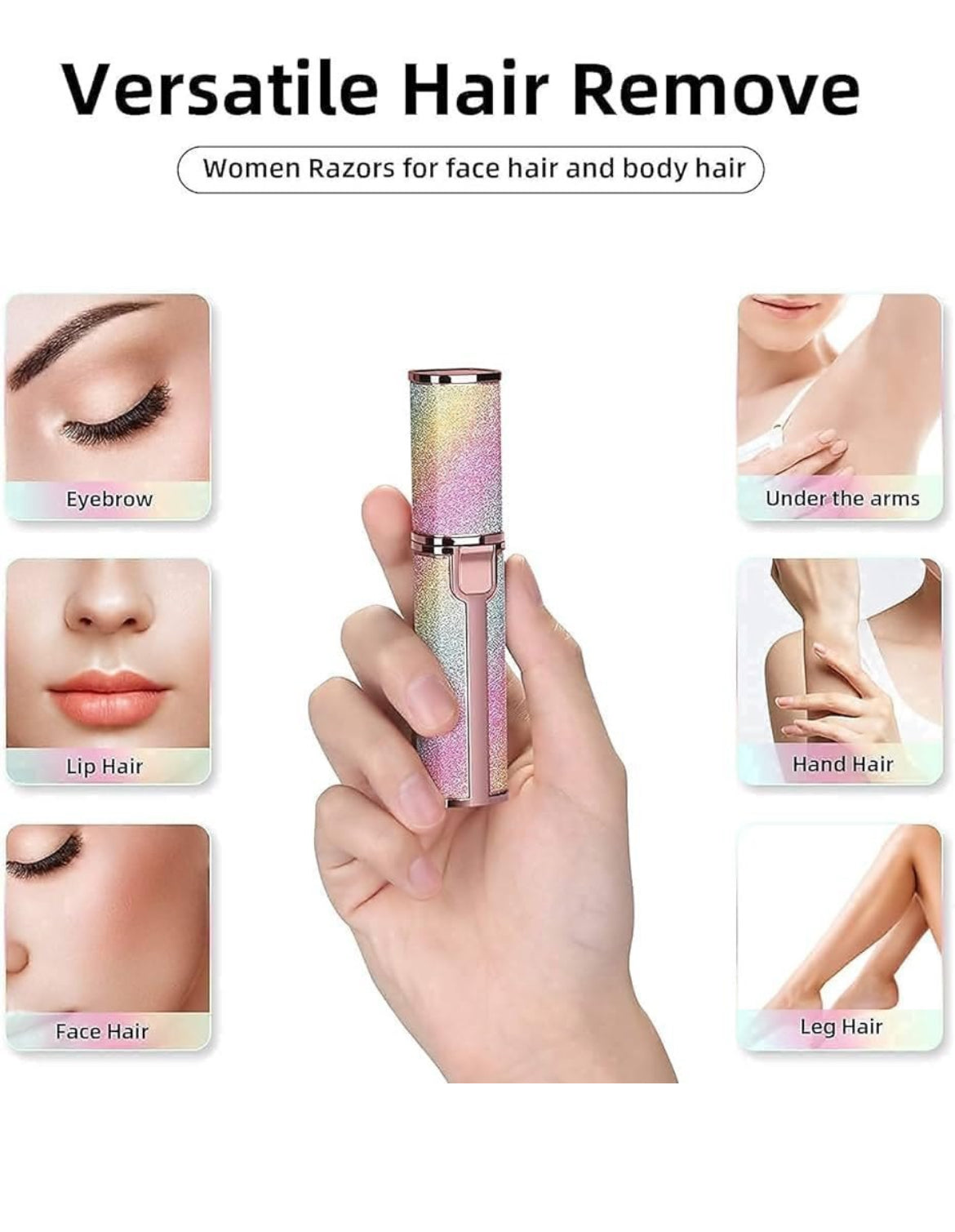 2-in-1 Glitter Glam Facial Hair Remover – Rechargeable Eyebrow & Face Trimmer for Women (Dual Head)