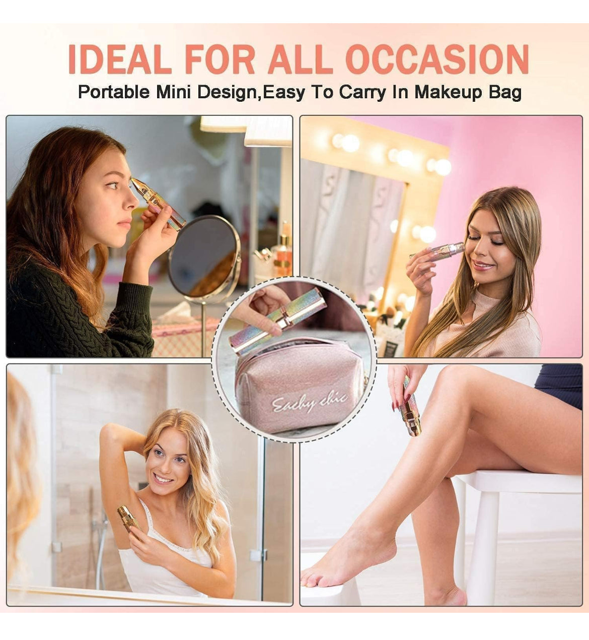 2-in-1 Glitter Glam Facial Hair Remover – Rechargeable Eyebrow & Face Trimmer for Women (Dual Head)