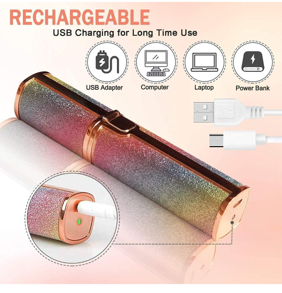 2-in-1 Glitter Glam Facial Hair Remover – Rechargeable Eyebrow & Face Trimmer for Women (Dual Head)