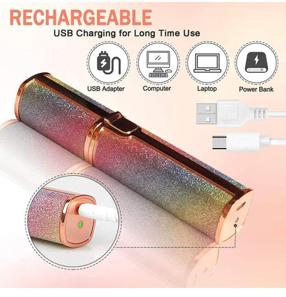 2-in-1 Glitter Glam Facial Hair Remover – Rechargeable Eyebrow & Face Trimmer for Women (Dual Head)