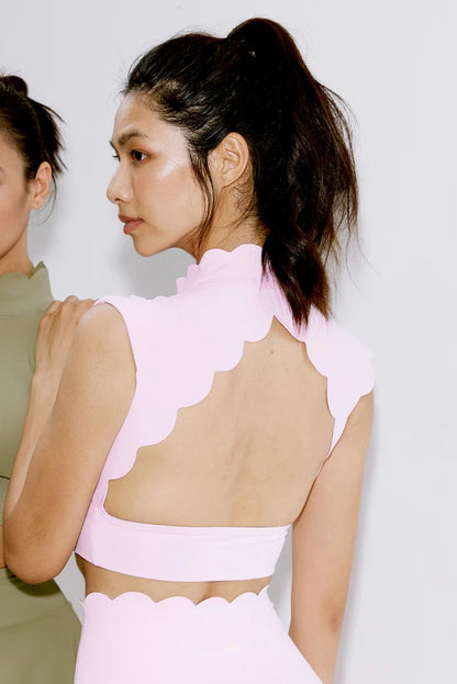 Scallop Cutout Mock Neck Set