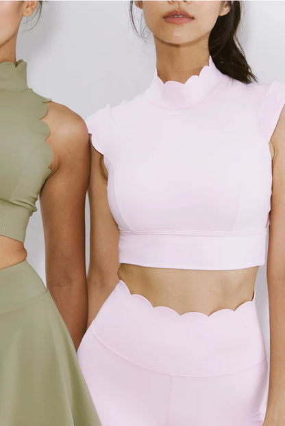 Scallop Cutout Mock Neck Set