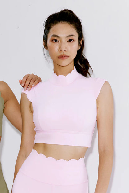 Scallop Cutout Mock Neck Set