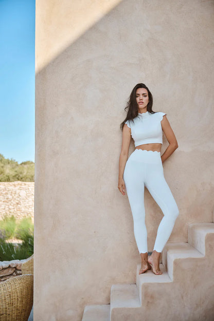 Scallop Cutout Mock Neck Set