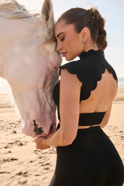 Scallop Cutout Mock Neck Set