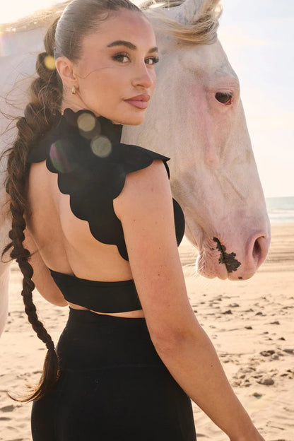 Scallop Cutout Mock Neck Set