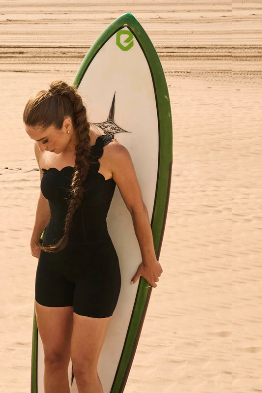 One-Shoulder Scallop Yoga Romper