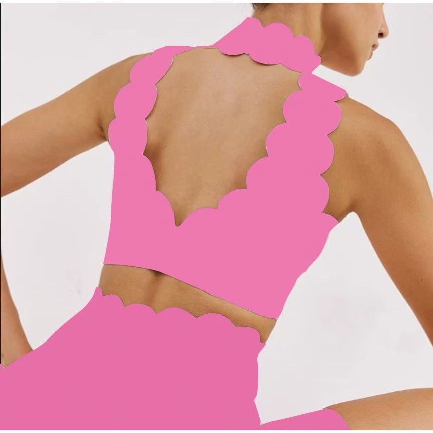 High Neck Scallop V-Back Bra & Leggings