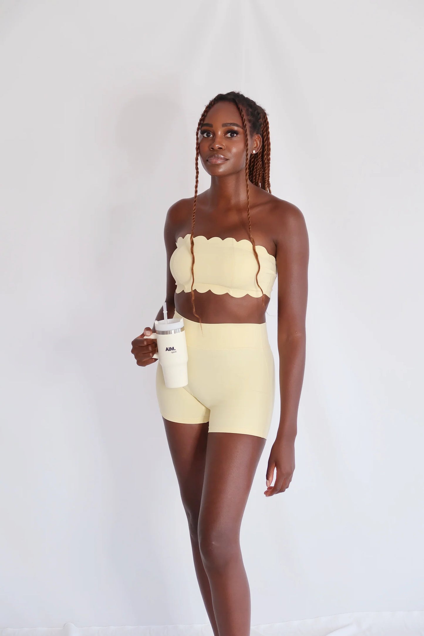 Women Scallop Edge Tube Top & Biker Shorts Set