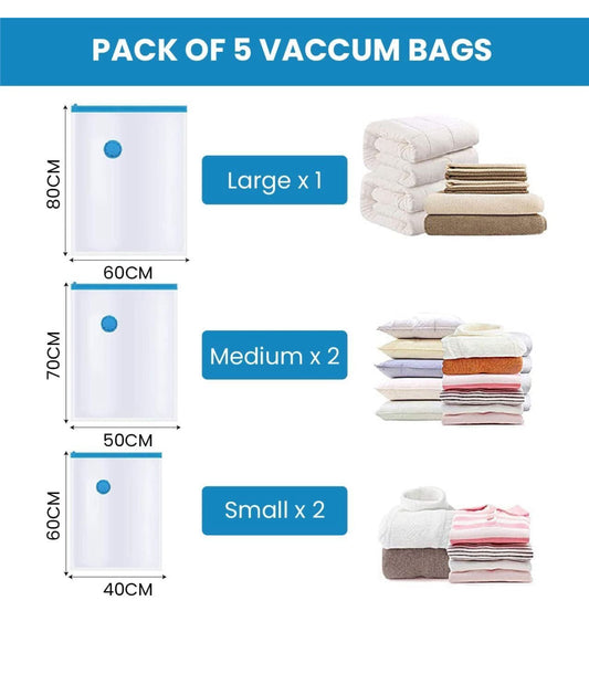 Vacuum Storage Bags for Clothes, Blankets & Bedding – 5 Pack Jumbo Space Saver